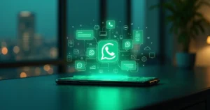 Ilustración de chatbot atendiendo mensajes de WhatsApp enfocado en ventas