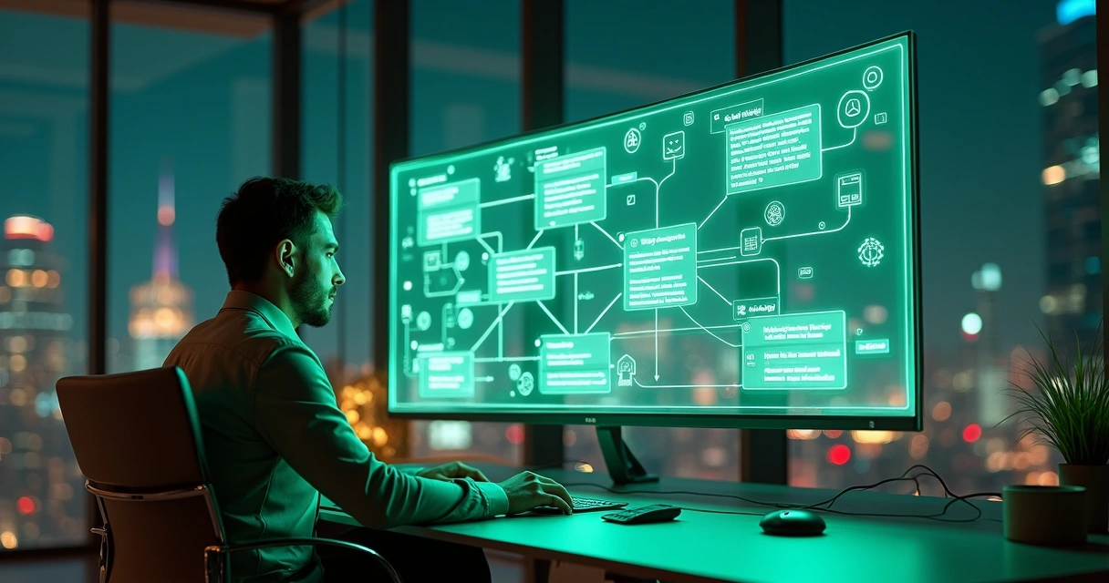 Central de atención al cliente con paneles de WhatsApp automatizados y agente observando