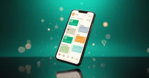 Smartphone mostrando pantalla dividida entre chats de WhatsApp y tablero CRM Kanban de clientes